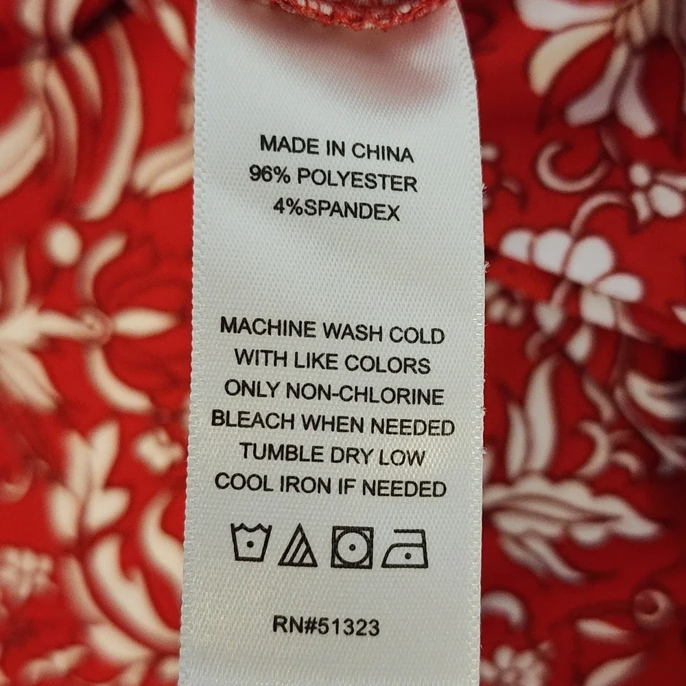 CeCe Maxi Skirt Womens Small Red White Floral Elastic Waist Knit‎ Casual Office